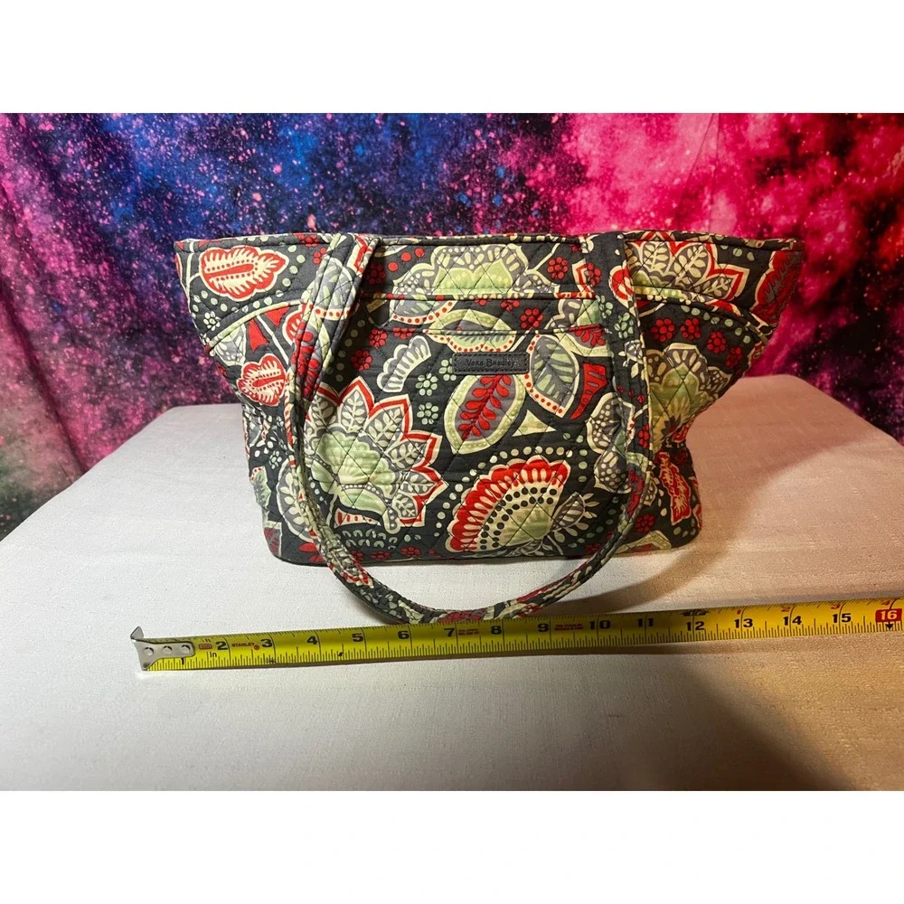 Vera Bradley Quilted Floral Tote Bag Red Green Navy Blue Shoulder Bag Large Tote